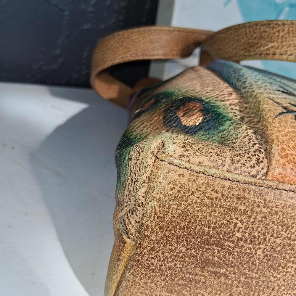 Hand-Painted Tan Butterfly Leather Bag Anna by Anushka EUC - Picture 8 of 16